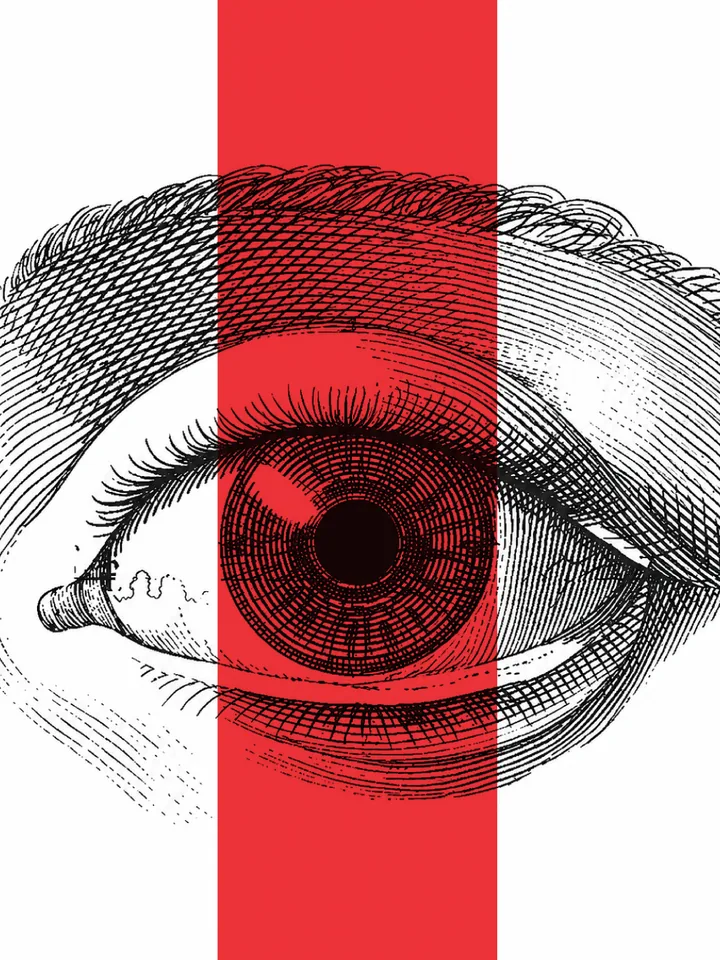 Eye engraving illustration — the climate disinformation lens